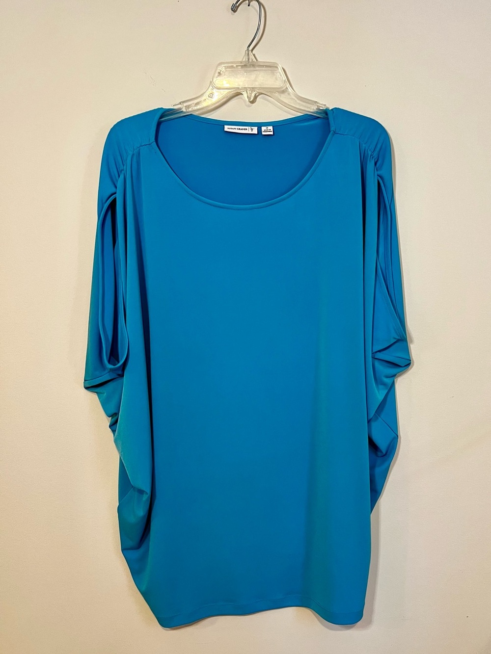 Susan Graver Aqua Blue short Sleeve Tunic Top Size 1X
